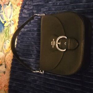 Black leather lightly used convertible strap coach purse
